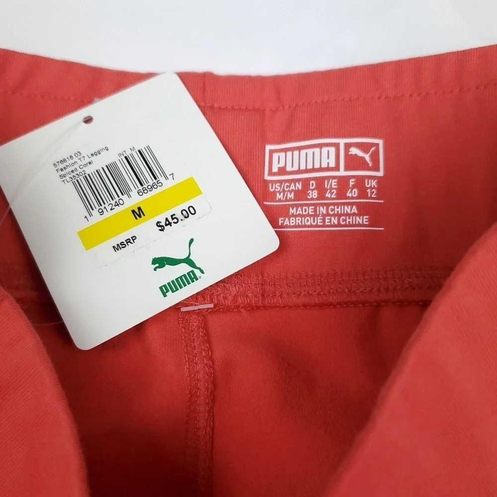 Puma Fashion T7 Women's Leggings Med Spiced Coral Exposed Workout Yoga Gym Pants